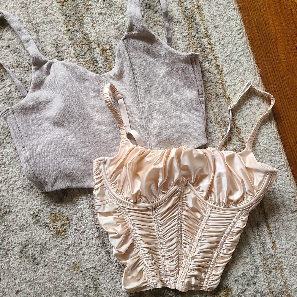 Gilly Hicks Pink/Cream Satin Corset Top And Lavander Corset Top